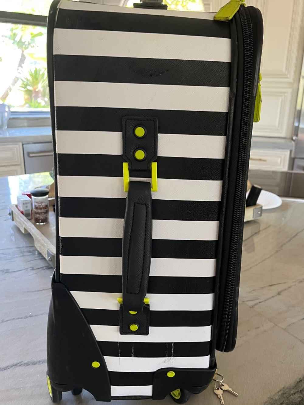 Henri Bendel  Black/white Stripe Roller bag/ Carry on - Picture 2 of 9